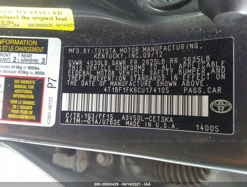 4T1BF1FK6CU174105