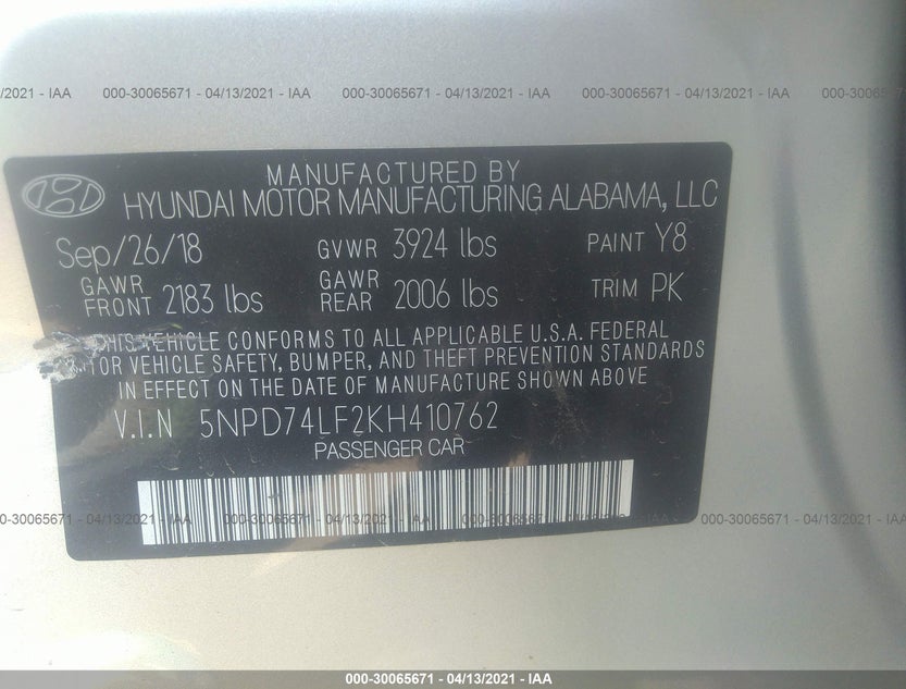 5NPD74LF2KH410762