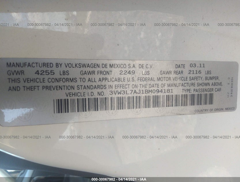 3VW3L7AJ1BM094181