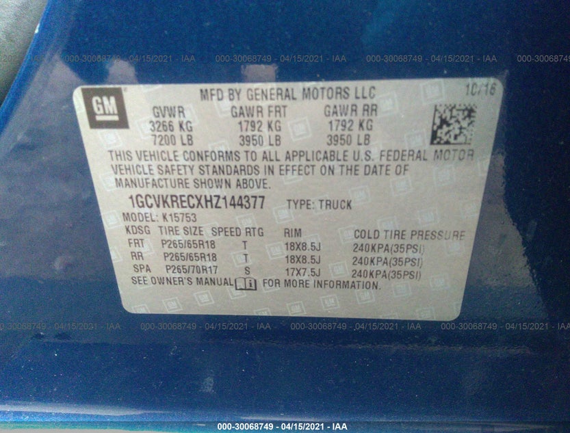 1GCVKRECXHZ144377
