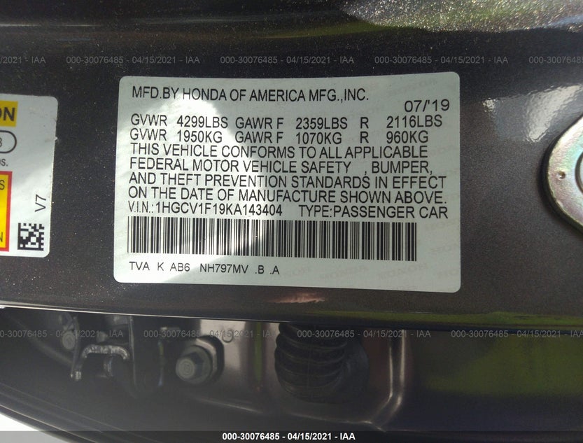 1HGCV1F19KA143404