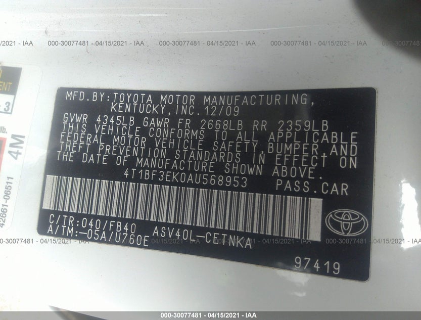 4T1BF3EK0AU568953
