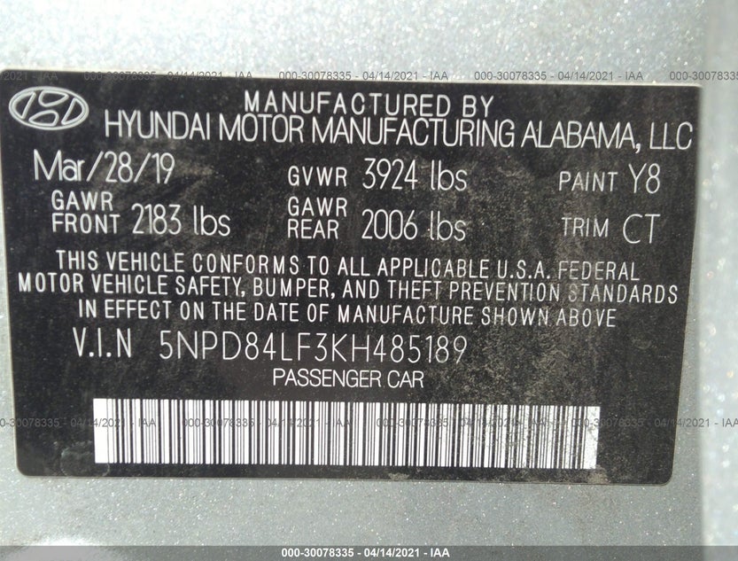 5NPD84LF3KH485189