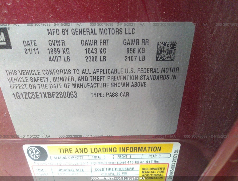 1G1ZC5E1XBF280063