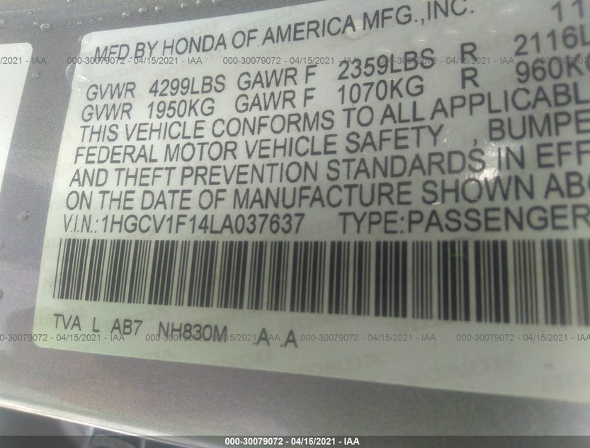 1HGCV1F14LA037637