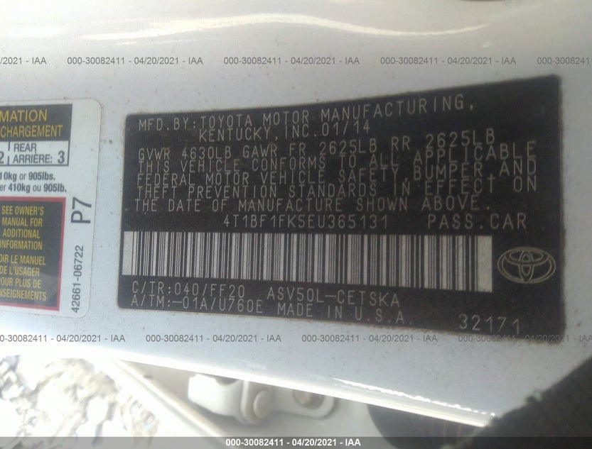 4T1BF1FK5EU365131