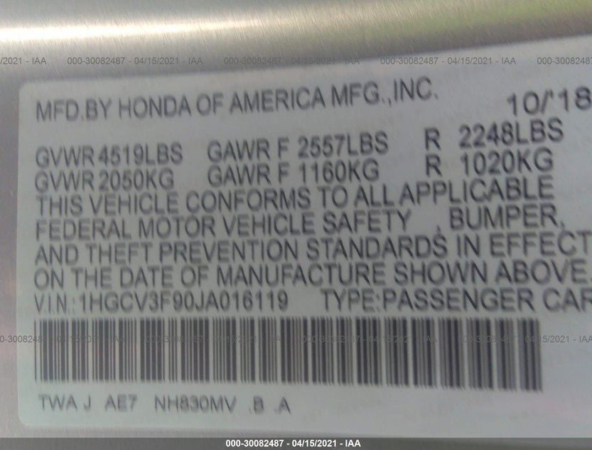 1HGCV3F90JA016119