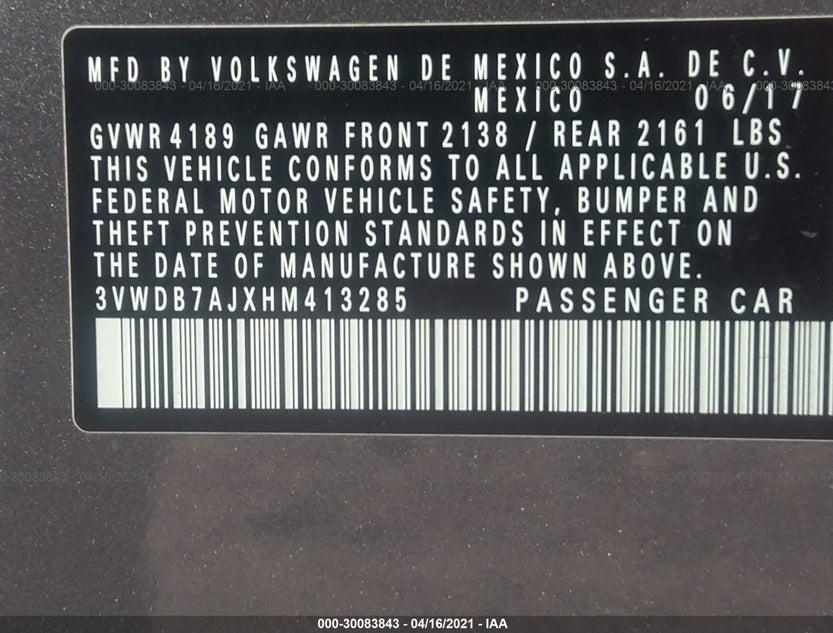 3VWDB7AJXHM413285