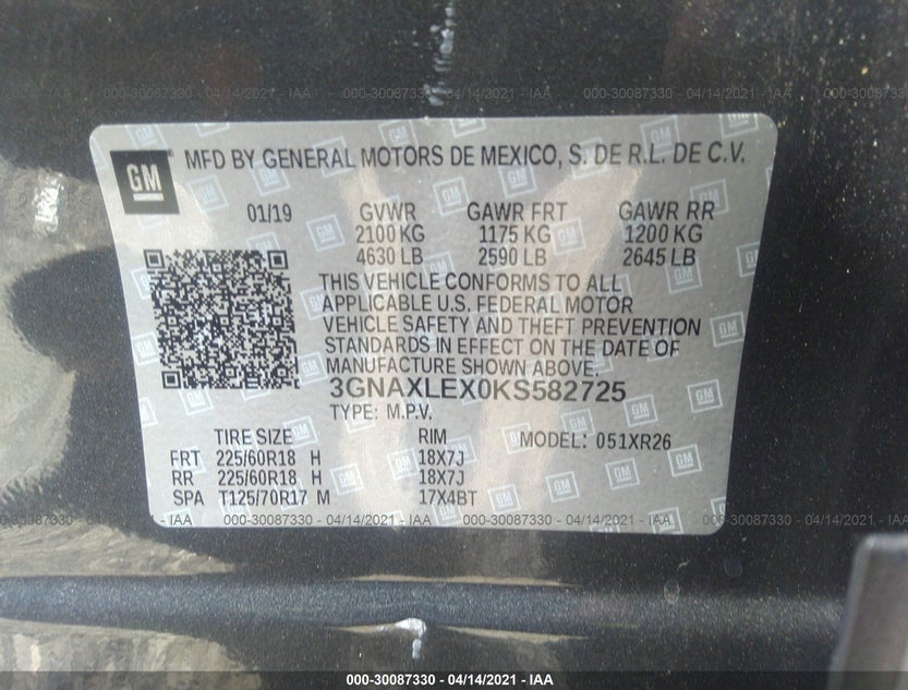 3GNAXLEX0KS582725