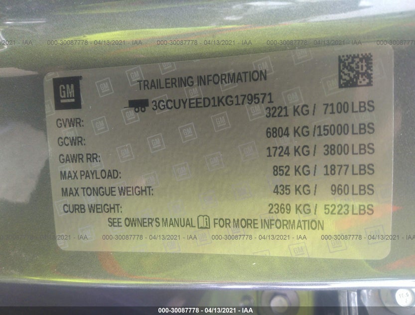 3GCUYEED1KG179571