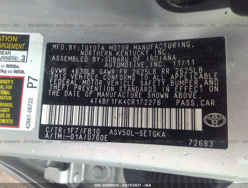 4T4BF1FK4CR172276