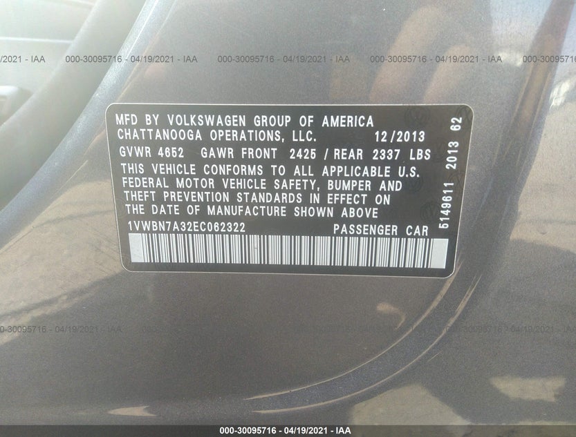 1VWBN7A32EC062322