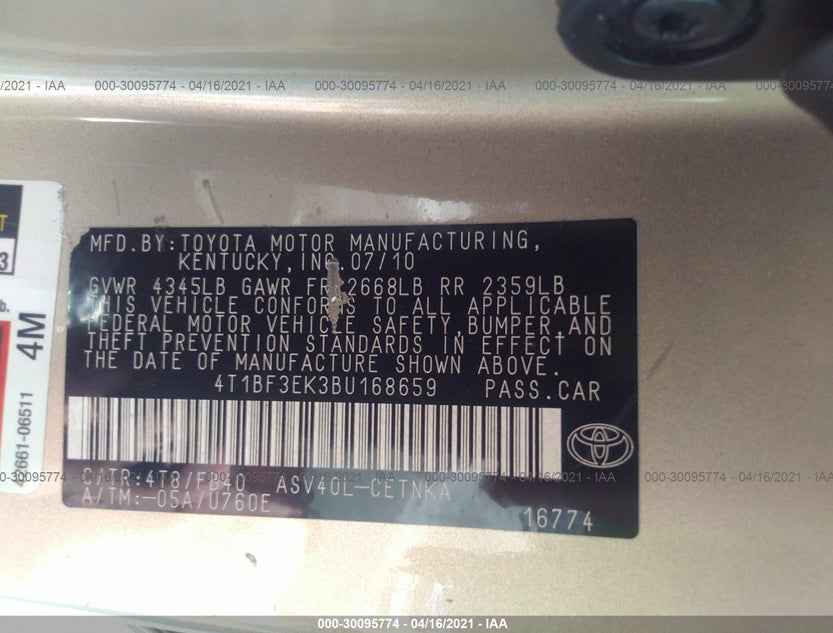 4T1BF3EK3BU168659