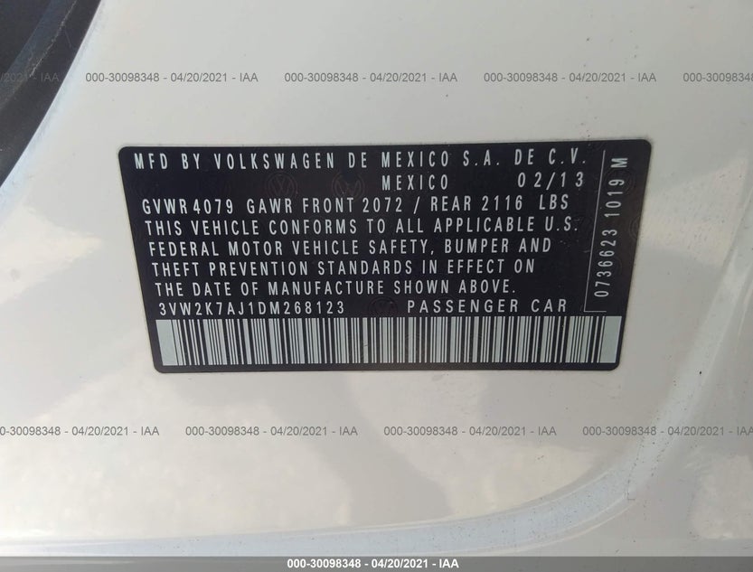 3VW2K7AJ1DM268123