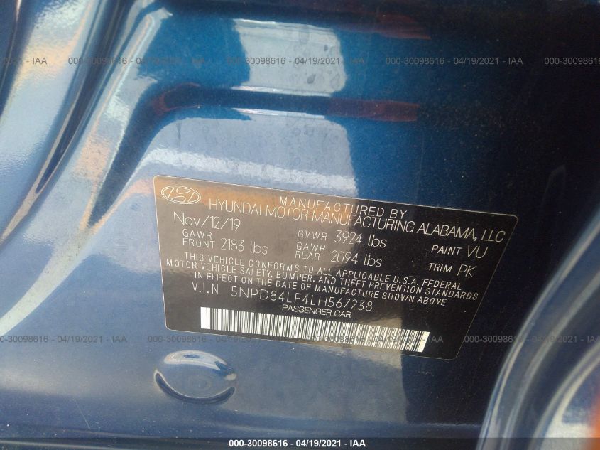 5NPD84LF4LH567238 2020 Hyundai Elantra Sel