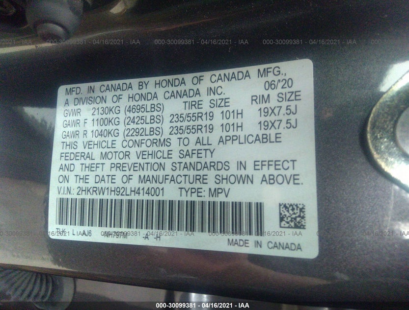 2HKRW1H92LH414001