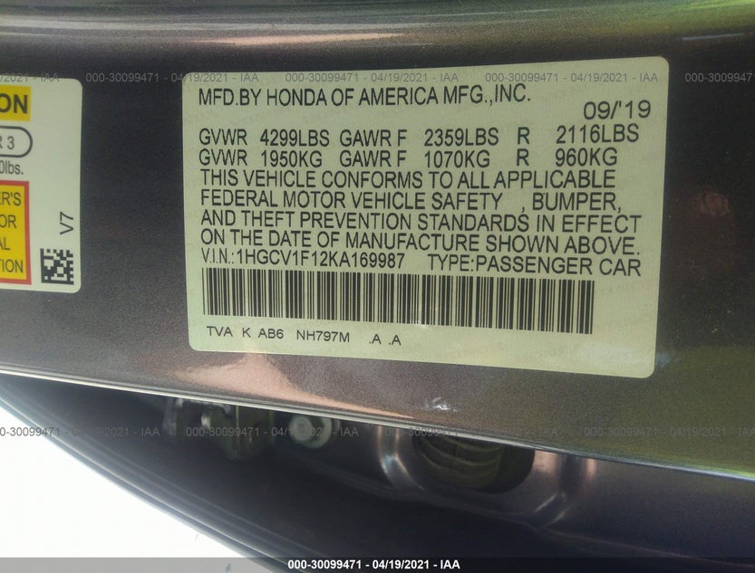 1HGCV1F12KA169987