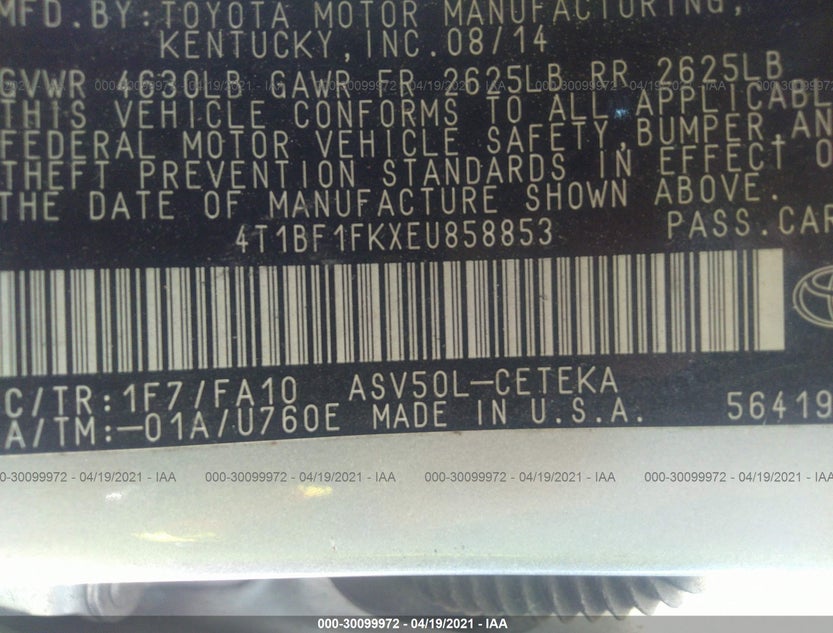 4T1BF1FKXEU858853