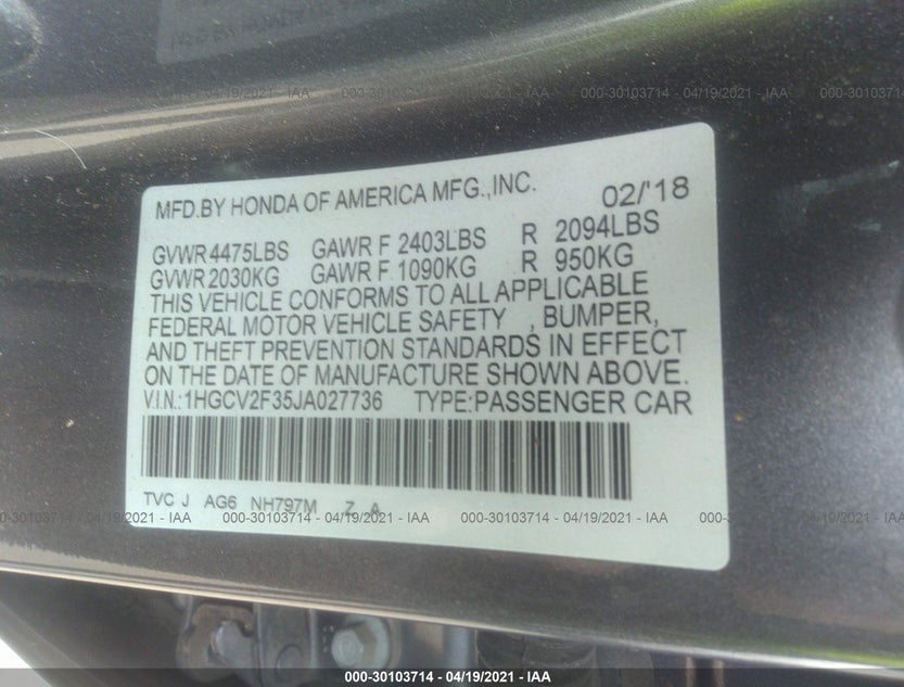 1HGCV2F35JA027736