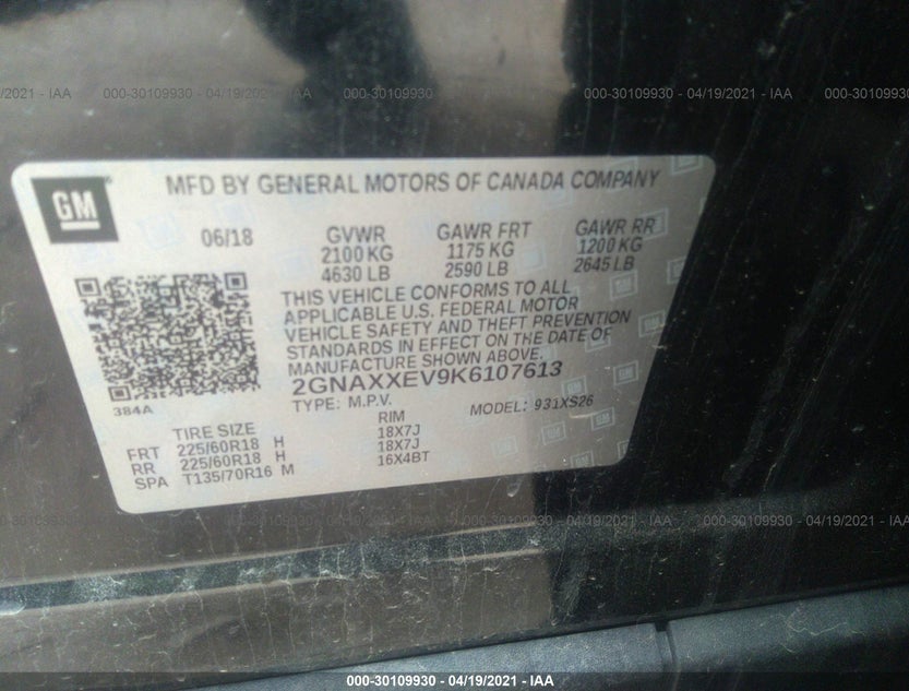 2GNAXXEV9K6107613