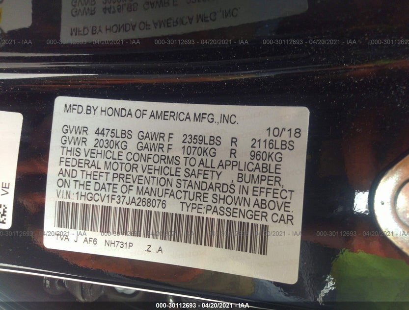 1HGCV1F37JA268076