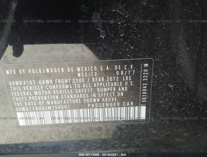 3VWG17AU8JM259501