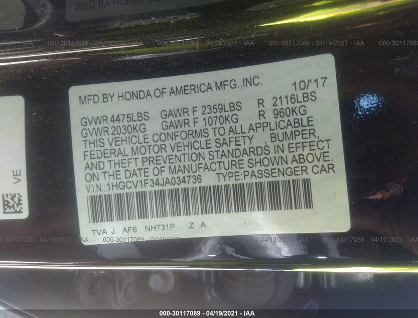 1HGCV1F34JA034736