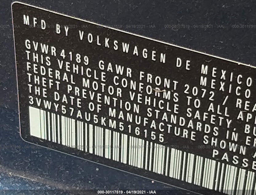 3VWY57AU5KM516155