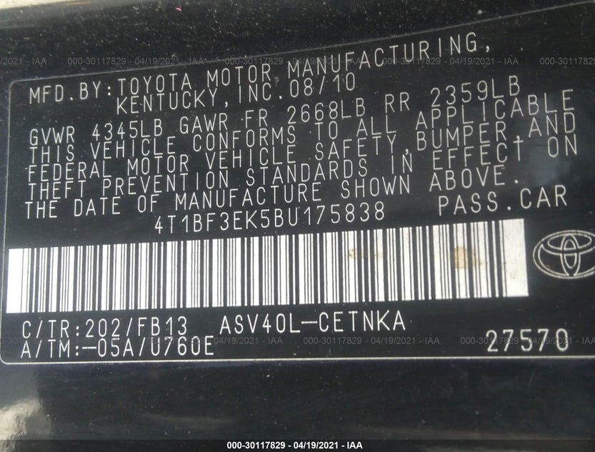 4T1BF3EK5BU175838