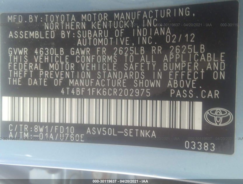 4T4BF1FK6CR202975