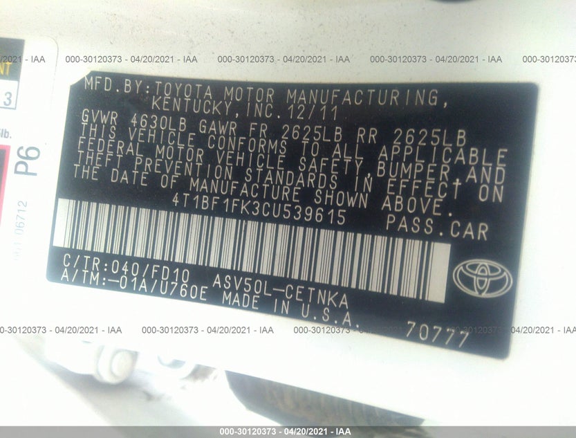 4T1BF1FK3CU539615