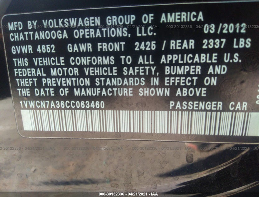 1VWCN7A36CC063460