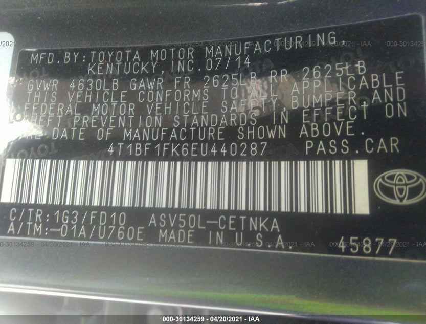 4T1BF1FK6EU440287