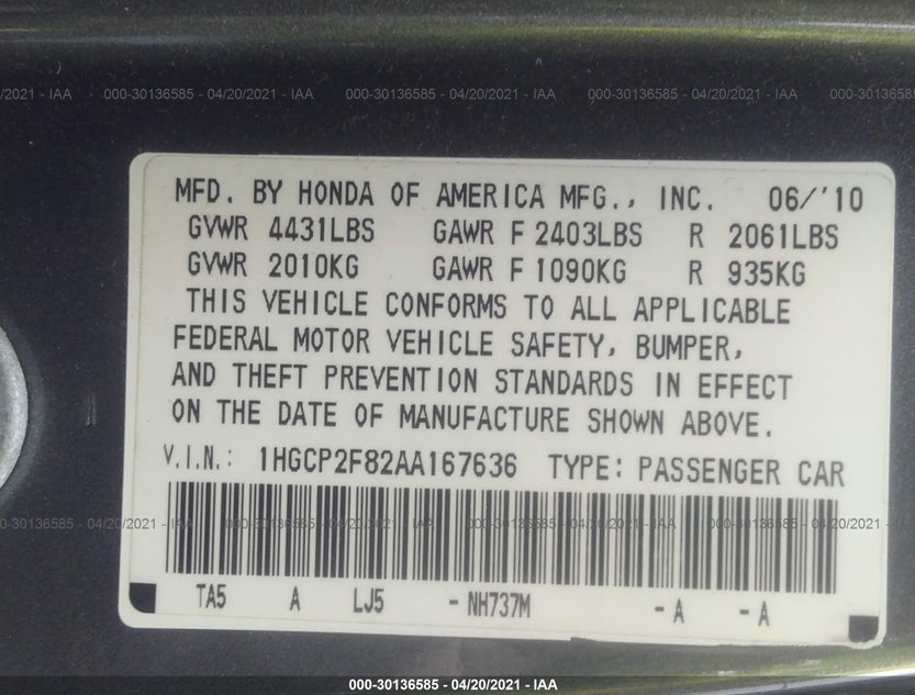 1HGCP2F82AA167636