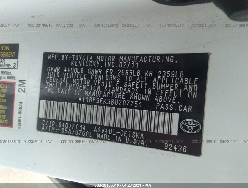 4T1BF3EK3BU707751