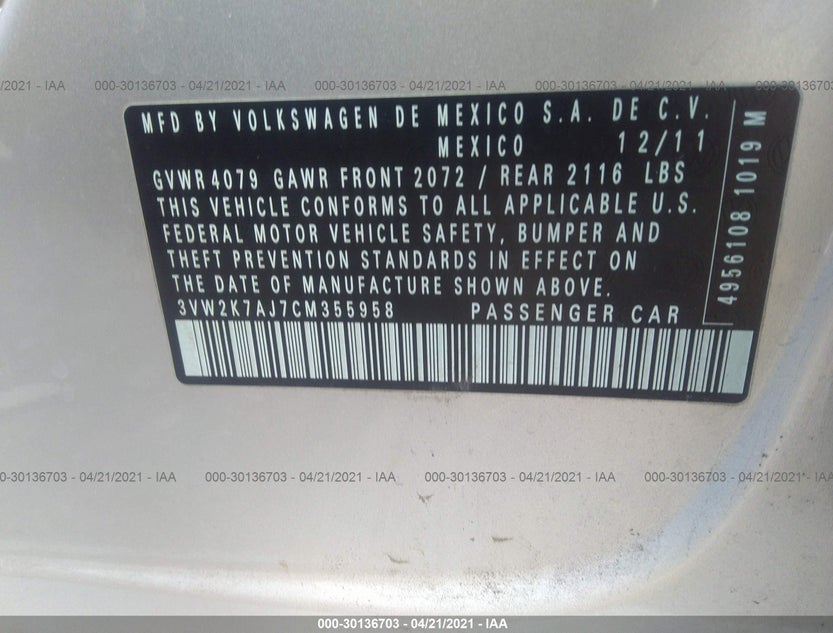 3VW2K7AJ7CM355958
