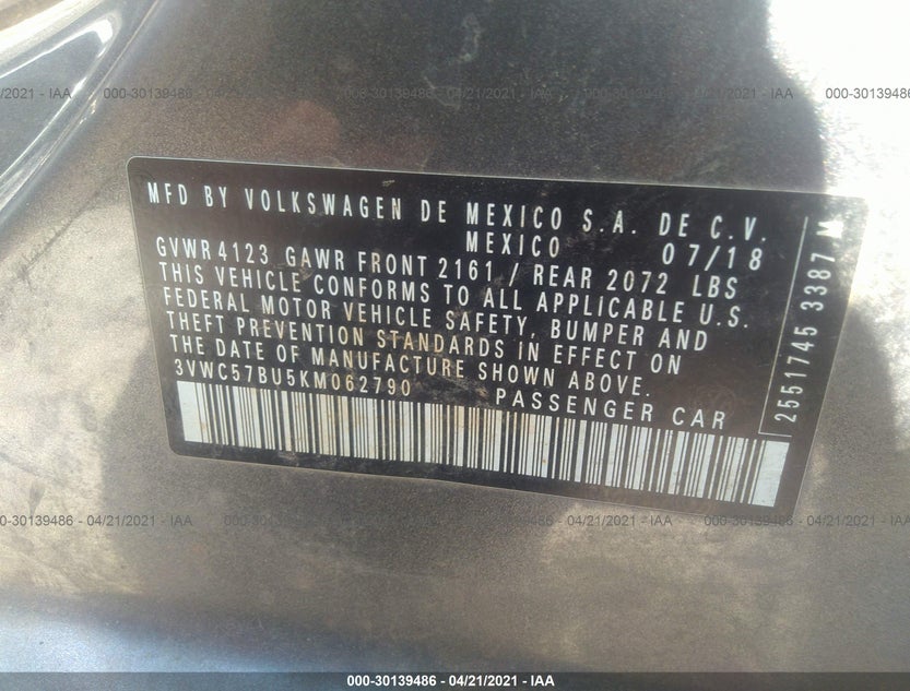 3VWC57BU5KM062790