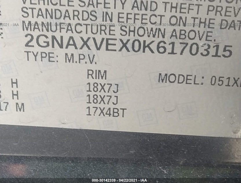 2GNAXVEX0K6170315