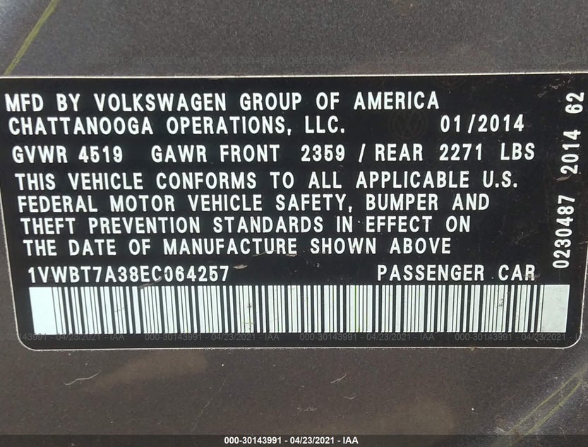 1VWBT7A38EC064257