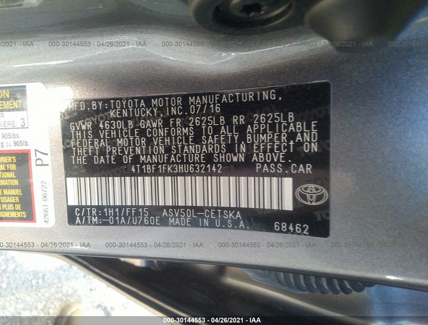 4T1BF1FK3HU632142