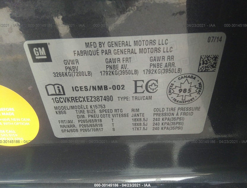 1GCVKRECXEZ387490