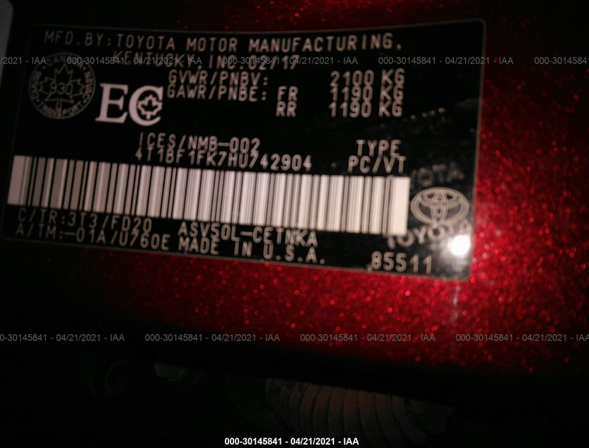 4T1BF1FK7HU742904