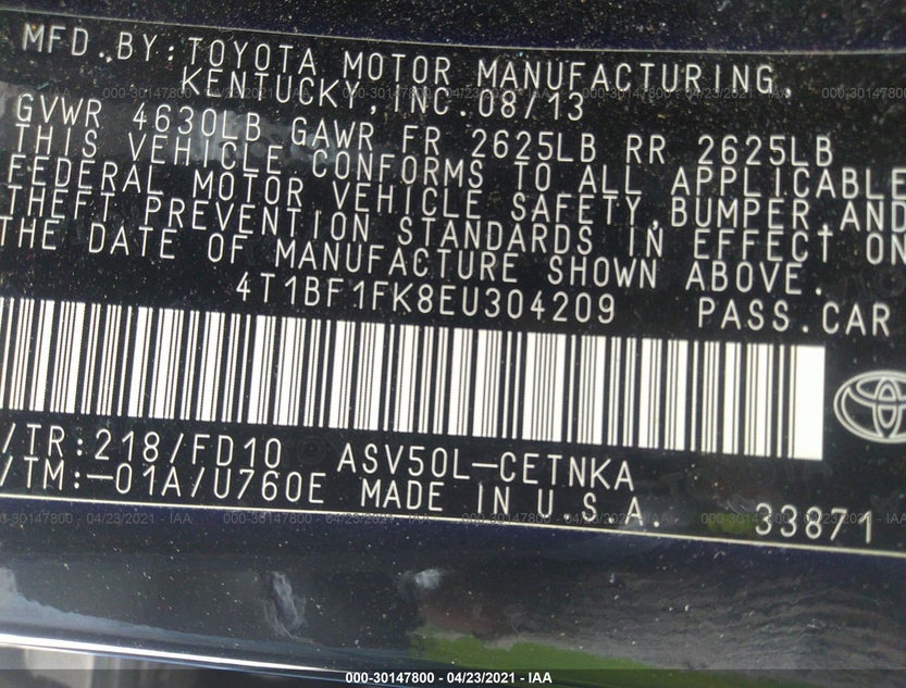 4T1BF1FK8EU304209