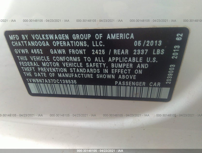 1VWBN7A37DC138535