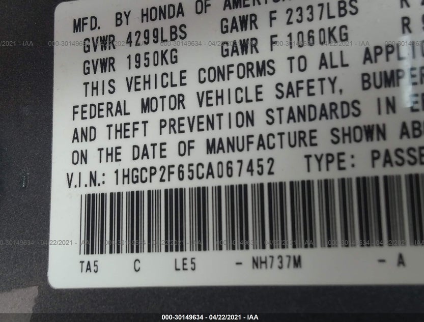 1HGCP2F65CA067452
