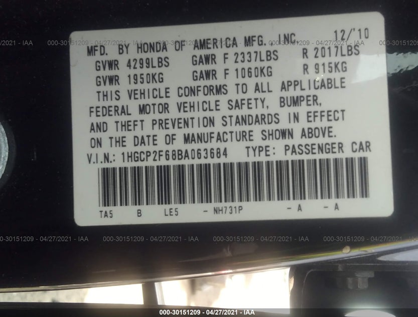 1HGCP2F68BA063684