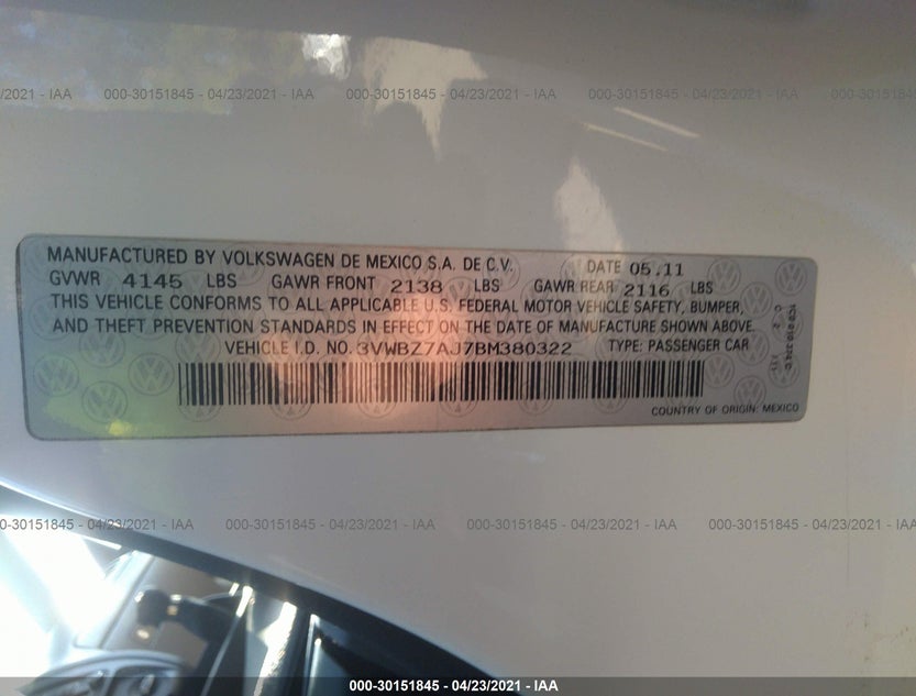 3VWBZ7AJ7BM380322