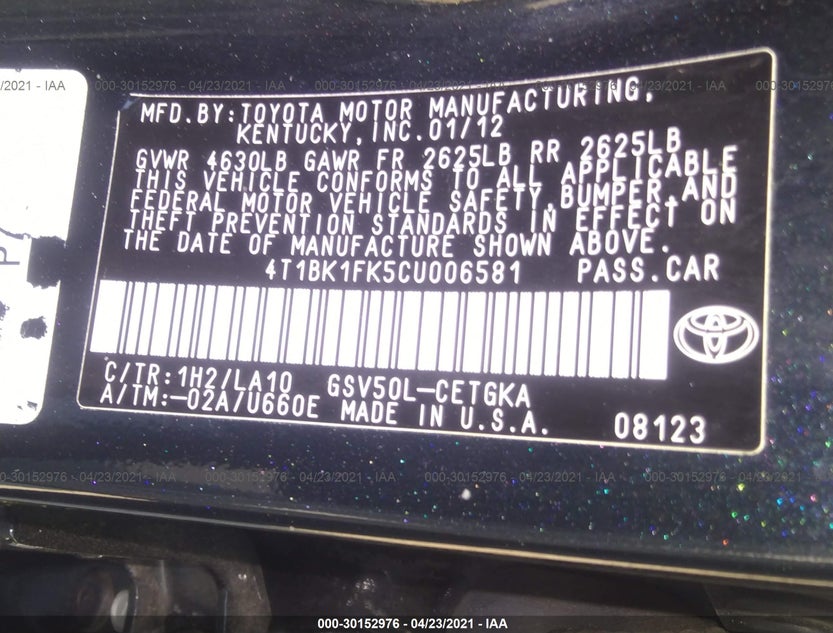 4T1BK1FK5CU006581