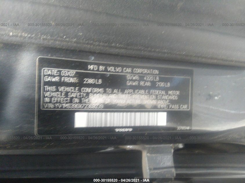 2007 Volvo S40 2.4I VIN: YV1MS390X72309239 Lot: 30155520