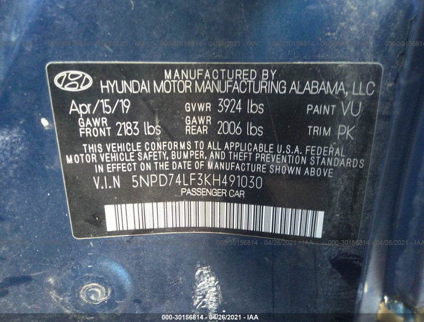 5NPD74LF3KH491030